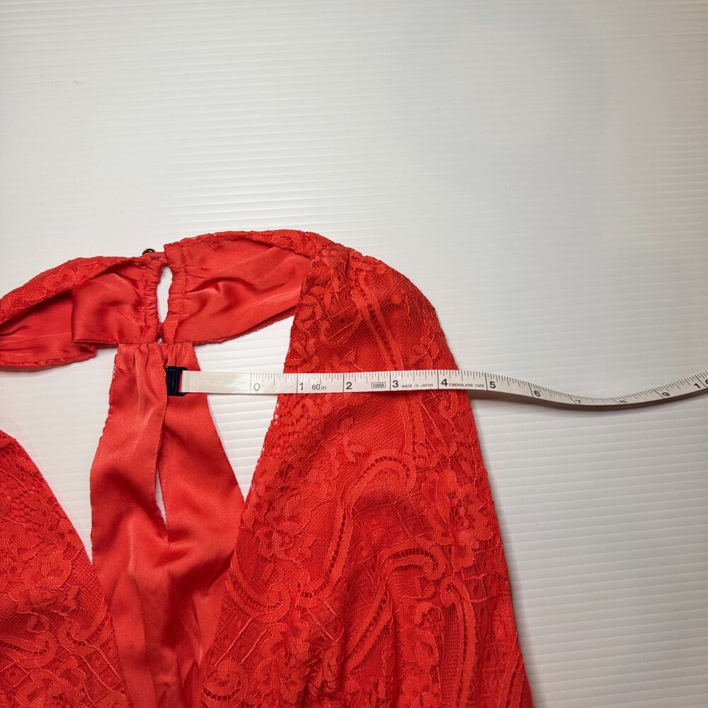 Bebe Lace Halter Peplum Top Poppy Red Women’s Small Plunge Satin Waist Y2K Party - Picture 10 of 16